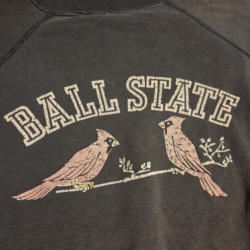 Vtg Sweatshirt 60s Faded Black Ball State University College 50s Thrashed Flock